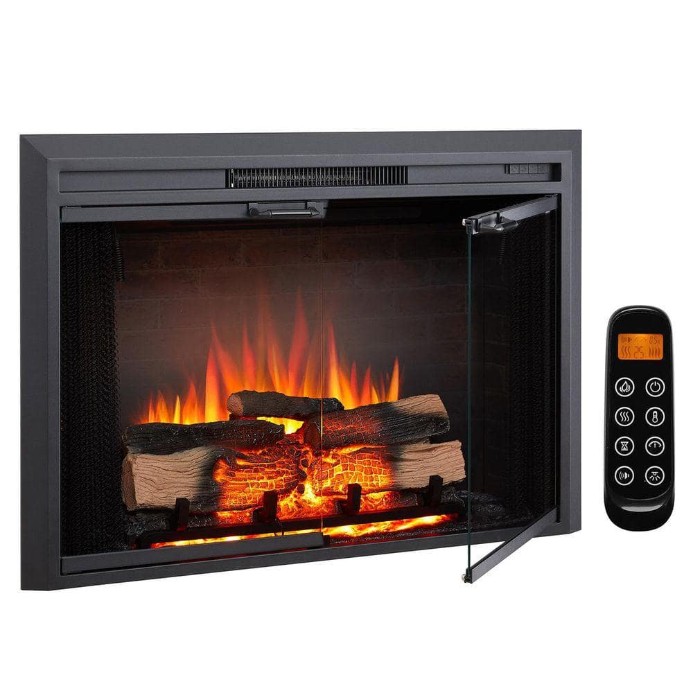Legend Flame Damon 39 in. Electric Fireplace Insert, Glass Door and Mesh Screen, Heater 750/1500W, Crackling Sound, Remote Control