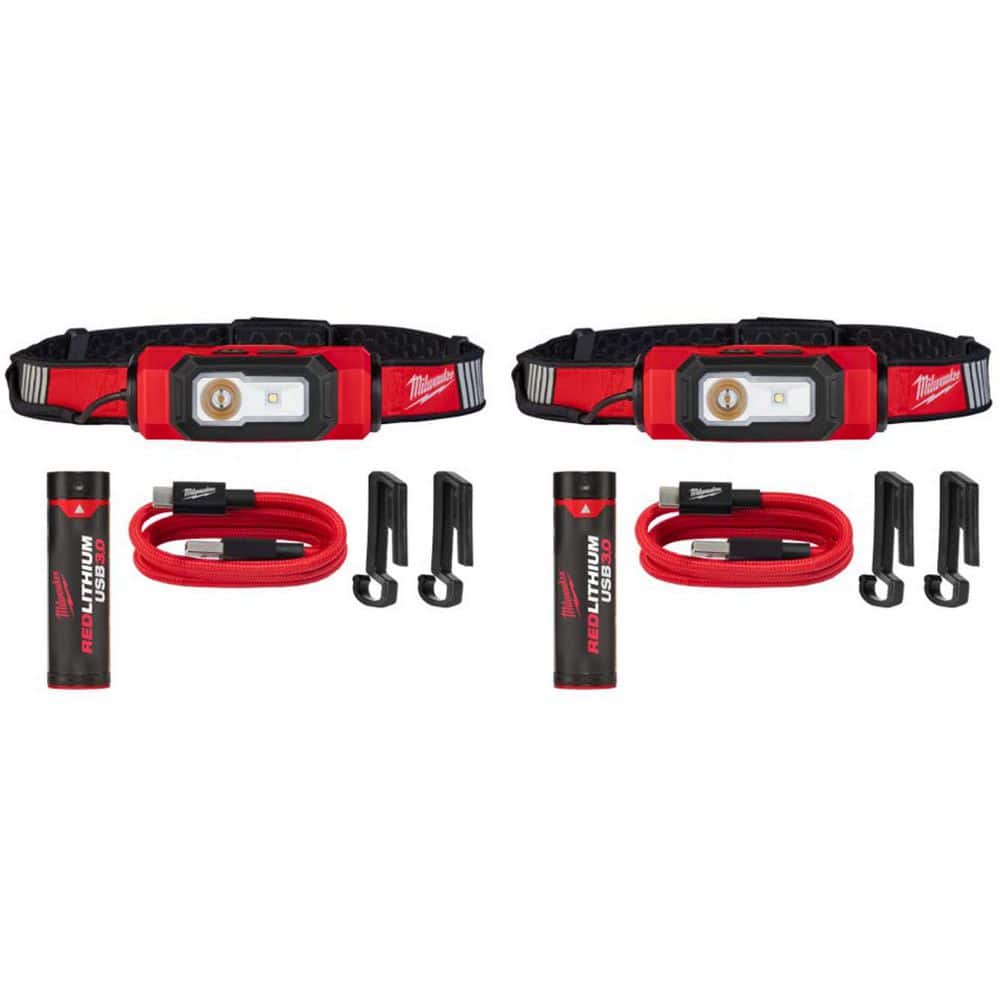 Milwaukee 600 Lumens LED REDLITHIUM USB 360-Degree Visibility Hard Hat Headlamp (2-Pack)