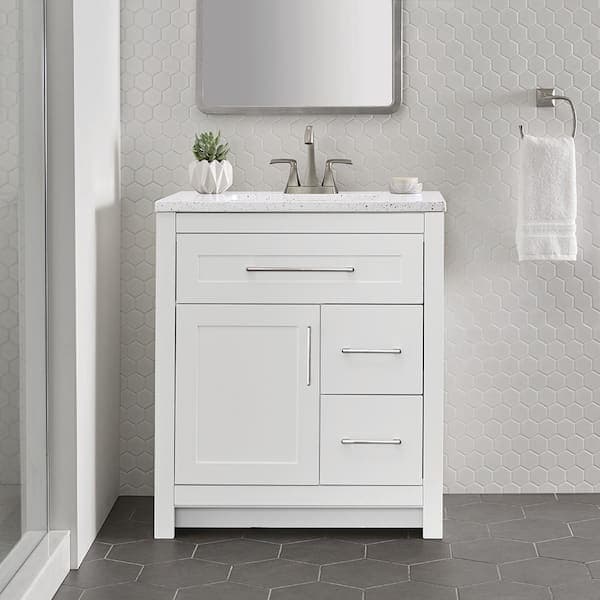 Home Decorators Collection Clady 31 in. Single Sink White Freestanding Bath Vanity with Silver Ash Cultured Marble Top (Assembled)