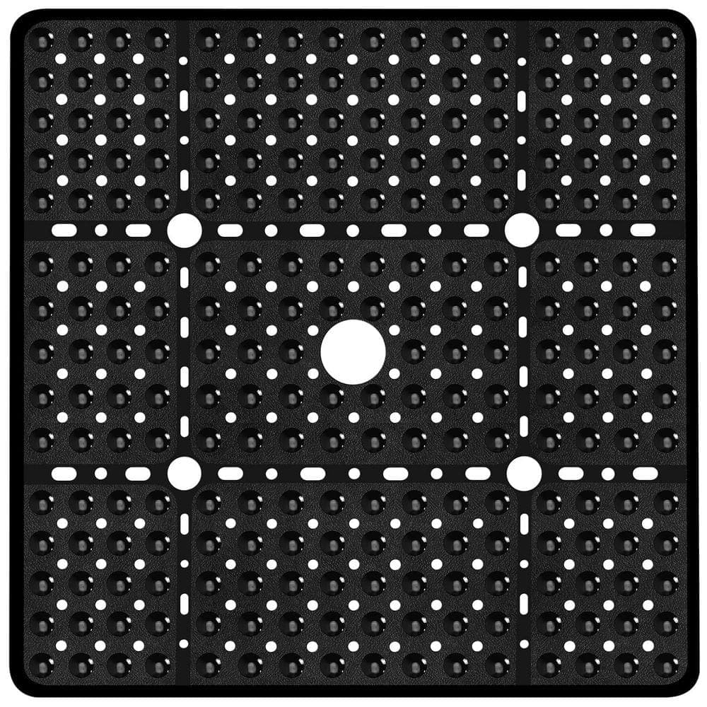 Wudkey 27 in. x 27 in. Square Shower Mat in Black, Non Slip Shower Bathtub Mat with Big Suction Cups and Drain Holes (1)