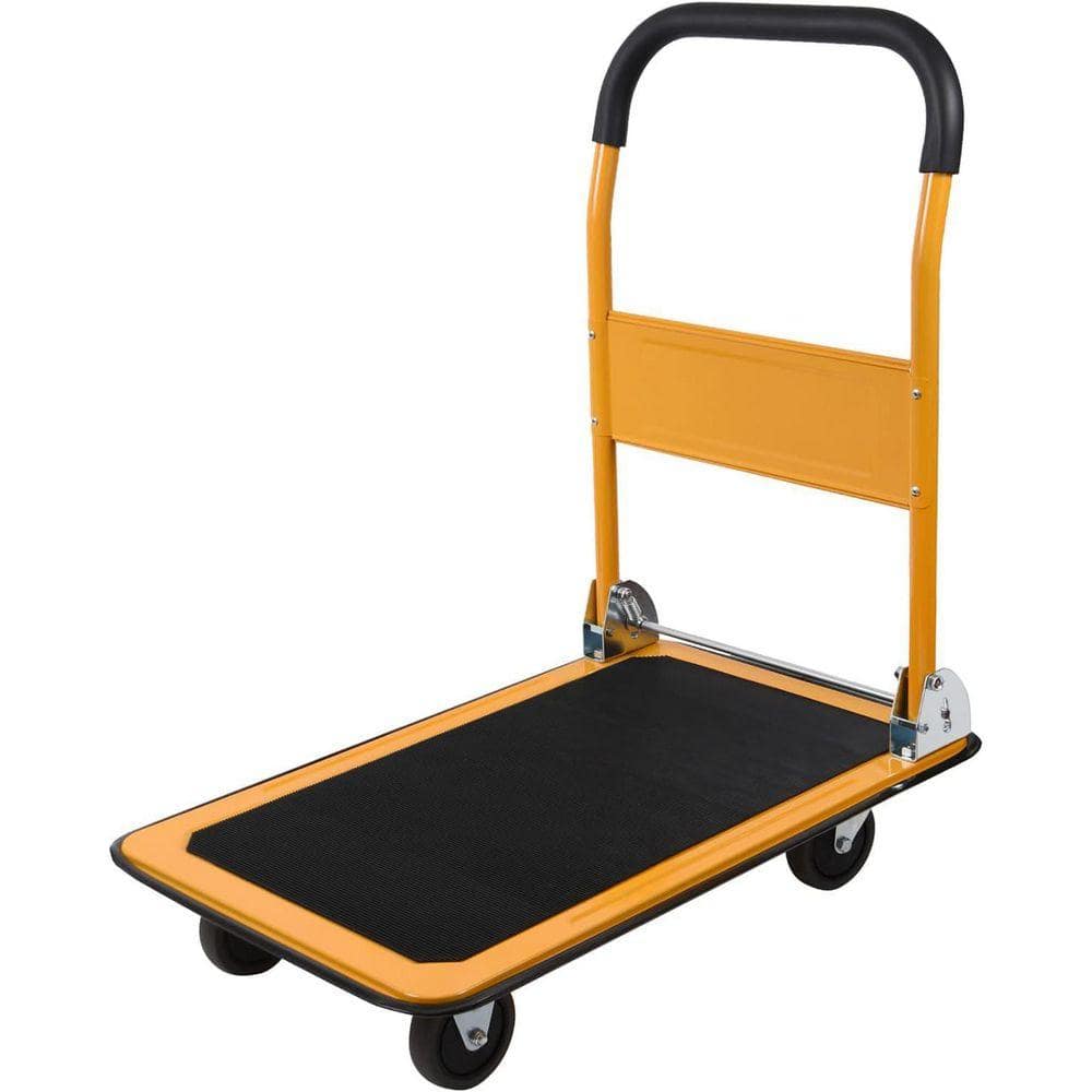 Primehome Yellow Foldable Push Platform Cart, 330 lbs. Capacity 4-Wheel Flatbed Platform Truck for Moving and Storage