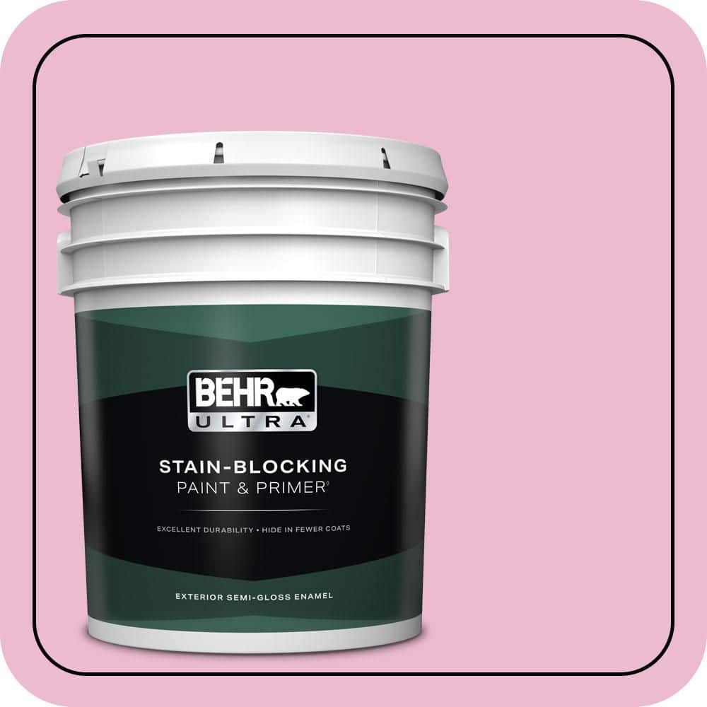 BEHR ULTRA 5 gal. #P130-2A Dainty Pink Semi-Gloss Enamel Exterior Paint & Primer