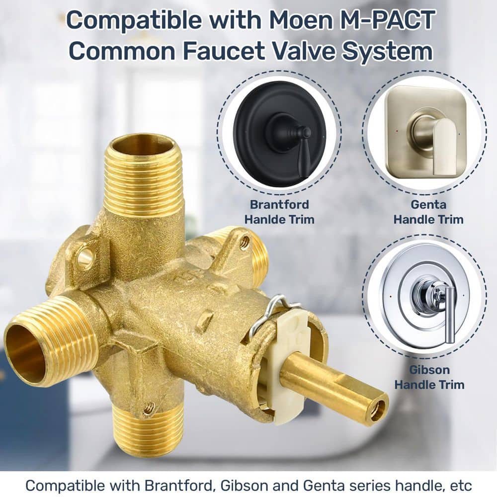 Numhew 1-Piece Shower Valve Replacement for Moen Posi Temp with 1222 Cartridge in Brushed Brass (3)