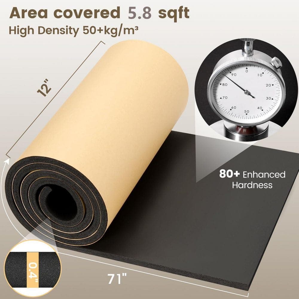 Laybus 0.4 in. x 12 in. x 71 in. High Density Self-Adhesive Sound Insulation Fire/Water Resistant Acoustic Treatment Foam (2)