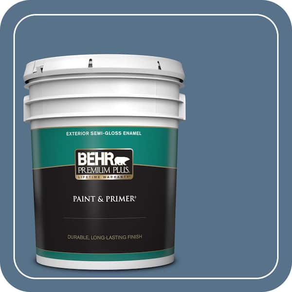 BEHR PREMIUM PLUS 5 gal. #PPU14-01 Arrowhead Lake Semi-Gloss Enamel Exterior Paint & Primer (2)