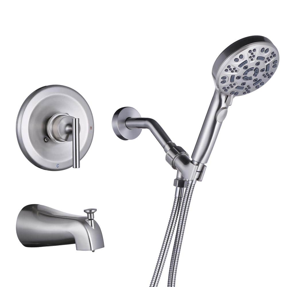 WOWOW Single Handle 8-Spray Shower Faucet 1.8 GPM with Handheld Shower and Tub Spout High Pressure in. Brushed Nickel (1)