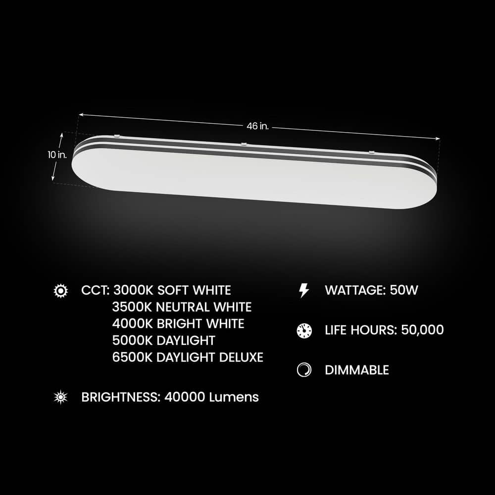 Commercial Electric 46in. x 10in. White w/ Black Trim Integrated LED 4000 Lumens Dimmable Capsule Design Flush Mount Light, Selectable 5CCT (4)