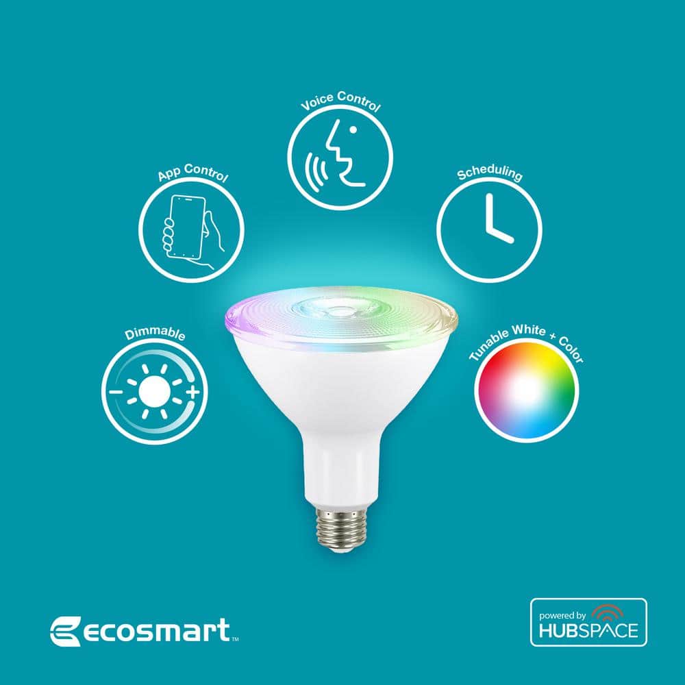EcoSmart 120-Watt Equivalent Smart PAR38 Color Changing CEC LED Spot Light Bulb with Voice Control Powered by Hubspace (1-Bulb) (3)