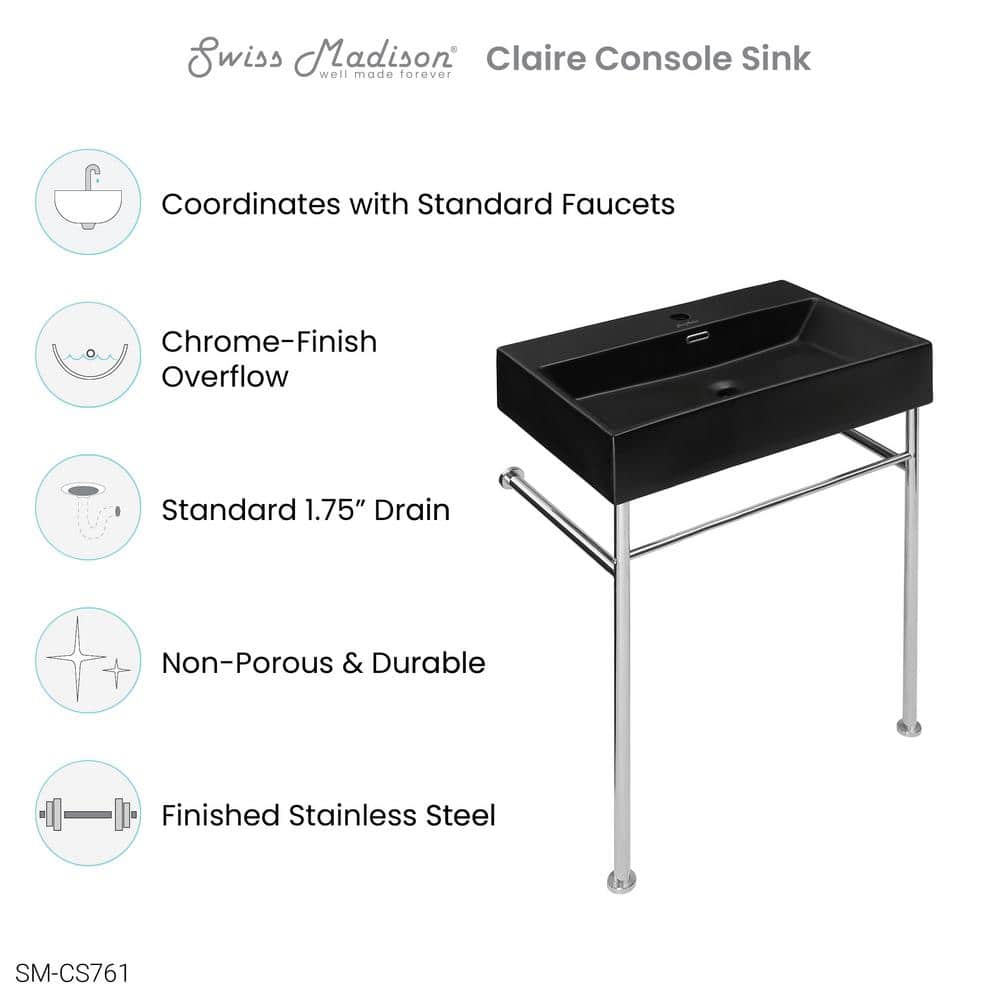 Swiss Madison Claire Ceramic Matte Black Console Sink Basin Legs (2)