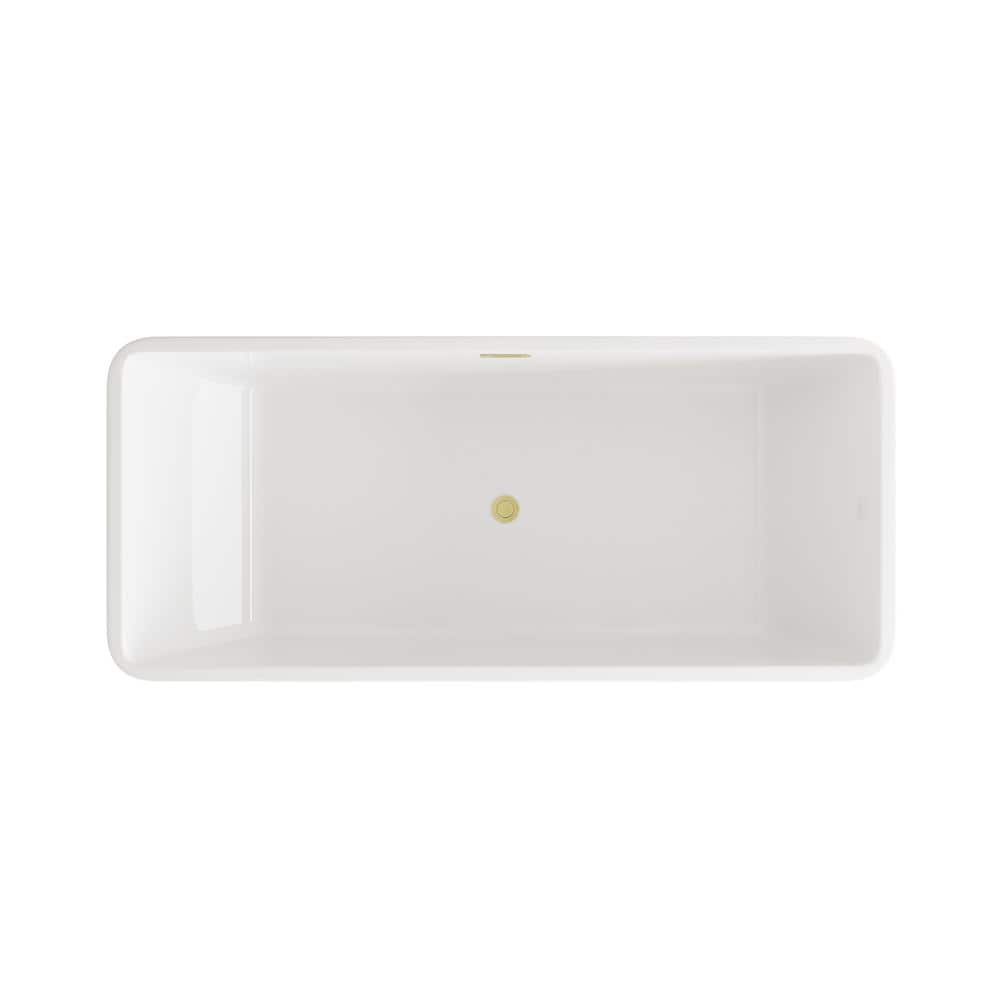 Unbranded Timeless Home 67 in. x 31.5 in. Soaking Bathtub with Center Drain in Glossy White with Brushed Gold Trim (2)