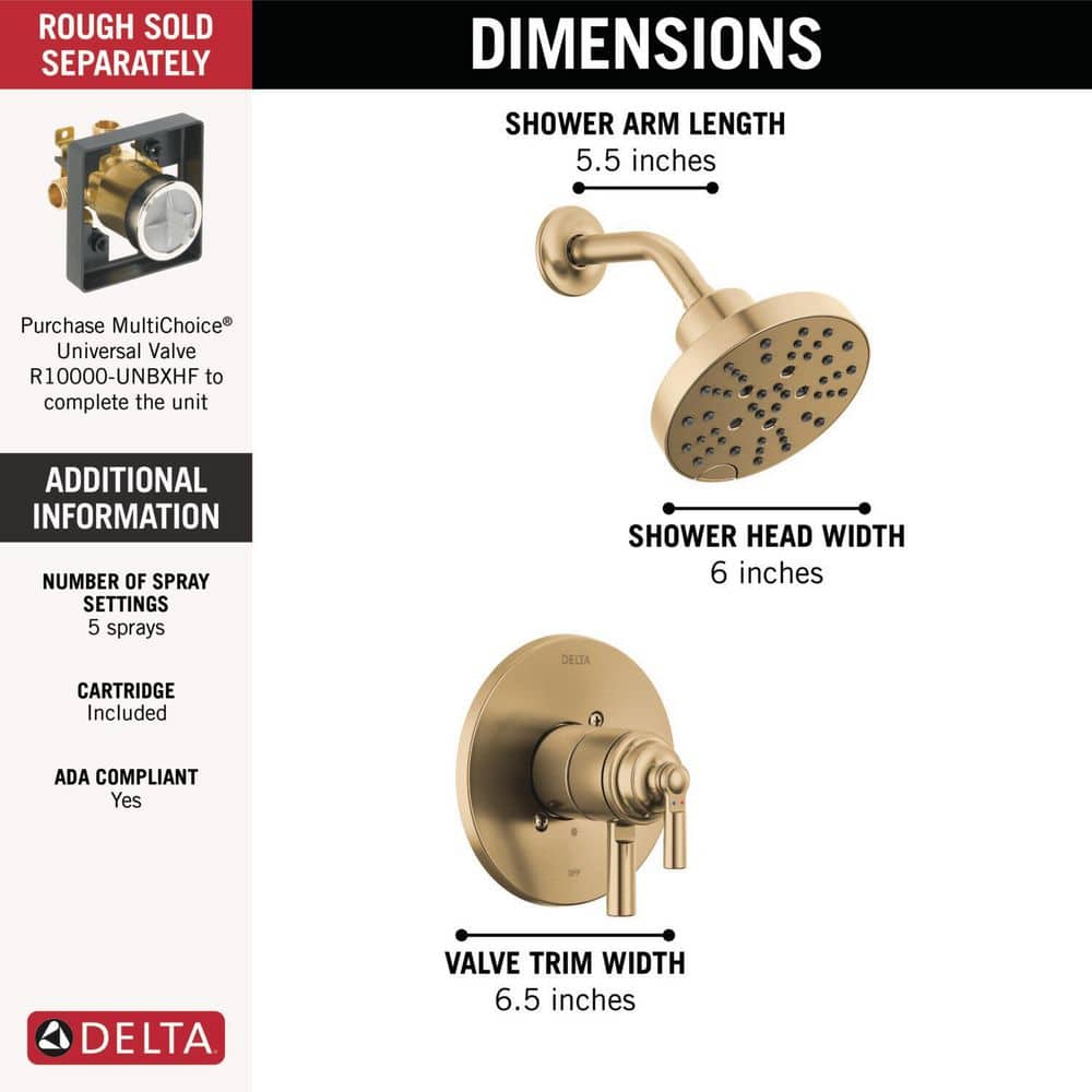 Delta Saylor Gold 1-Handle Wall Mount Shower Trim Kit in Champagne Bronze (Valve Not Included) (3)