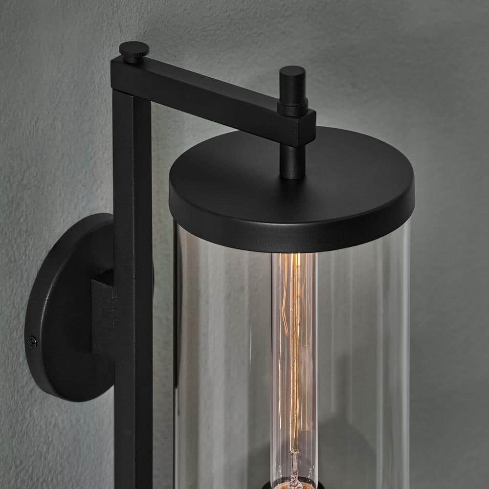 Hampton Bay Lisbon 15.88 in. 1-Light Black Outdoor Wall Light Fixture with Clear Glass (4)