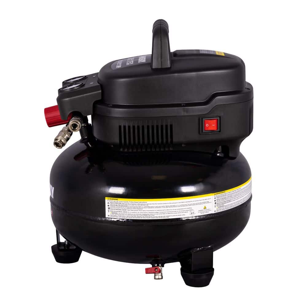 Husky 6 Gal. 175 PSI Electric Oil-Free High Performance Jobsite Pancake Air Compressor with Dual Gauges and 2-Quick Couplers (2)