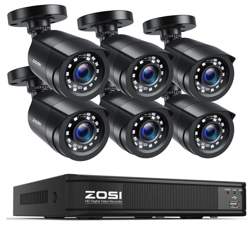 ZOSI 8-Channel 2MP DVR Security Camera System with 6 Wired 1080P Bullet Cameras, Black (1)