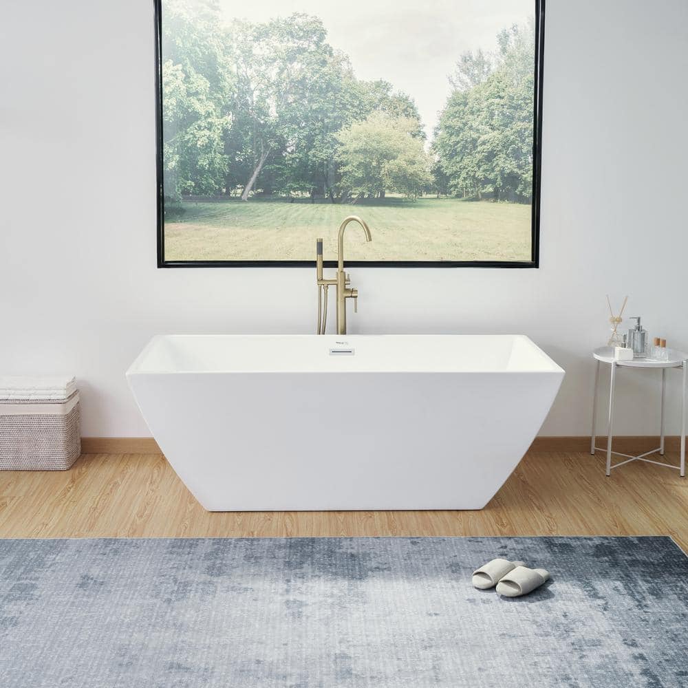 Vanity Art Montpellier 29.5 in. Acrylic Flatbottom Freestanding Soaking Bathtub with Center Drain