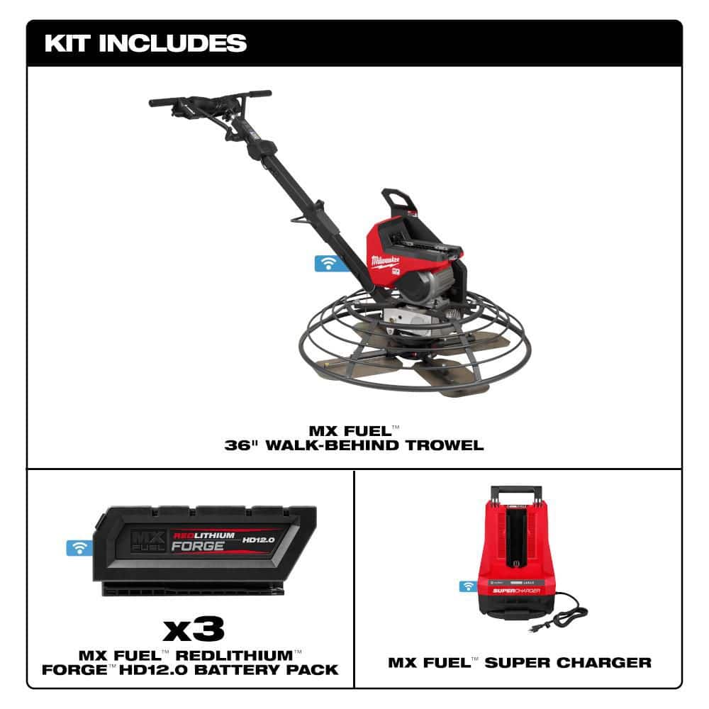 Milwaukee MX FUEL Lithium-Ion Cordless 36 in. Walk-Behind Trowel Kit with (3) FORGE 12.0 Batteries, MX FUEL SuperCharger&CutOffSaw (2)