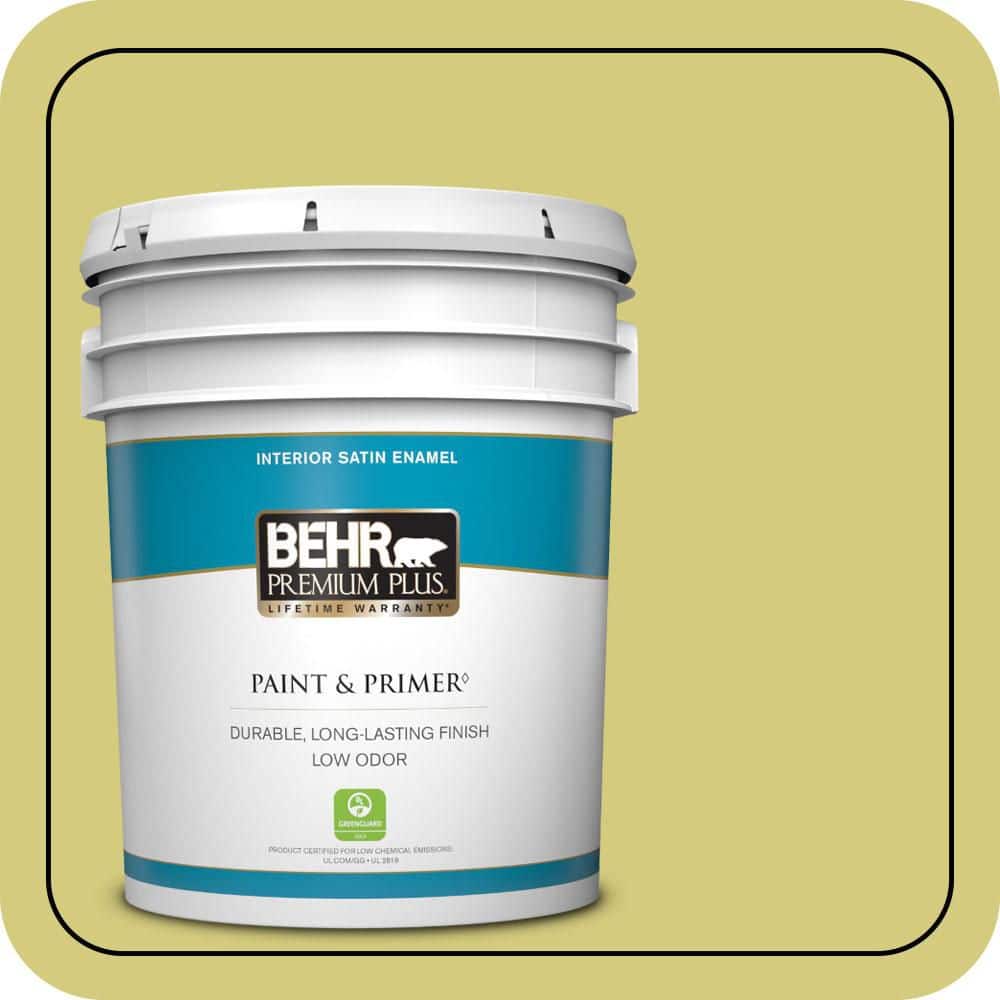 BEHR PREMIUM PLUS 5 gal. #P350-4 Spring Grass Satin Enamel Low Odor Interior Paint & Primer