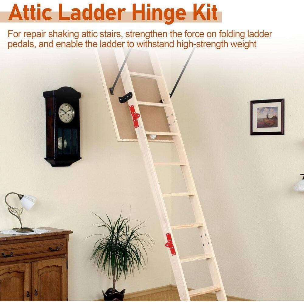 Helhom 2-Pack Aluminum Attic Ladder Hinge, Pull Down Attic Stair Parts Replacement, Herringbone Ladder Tie Rod Accessories (3)