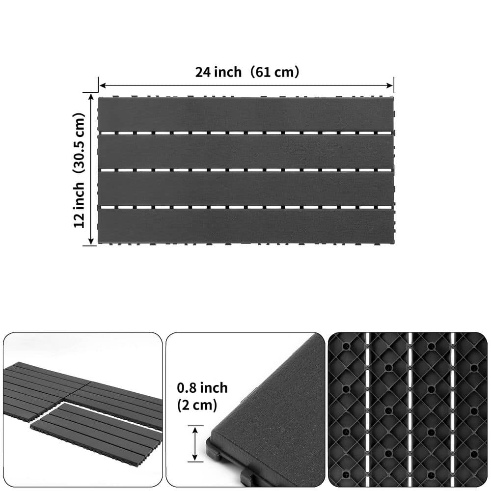 Unbranded 1 ft. x 2 ft. 24 pieces of dark gray Plastic outdoor terrace deck tiles, DIY interlocking decking floor tiles (3)