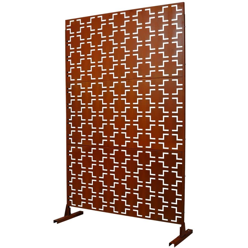 cadeninc 4 ft. x 6.33 ft. Rust Red Outdoor Indoor Freestanding Metal Privacy Screen Fence Panels for Lawn Garden (Not Composite) (3)