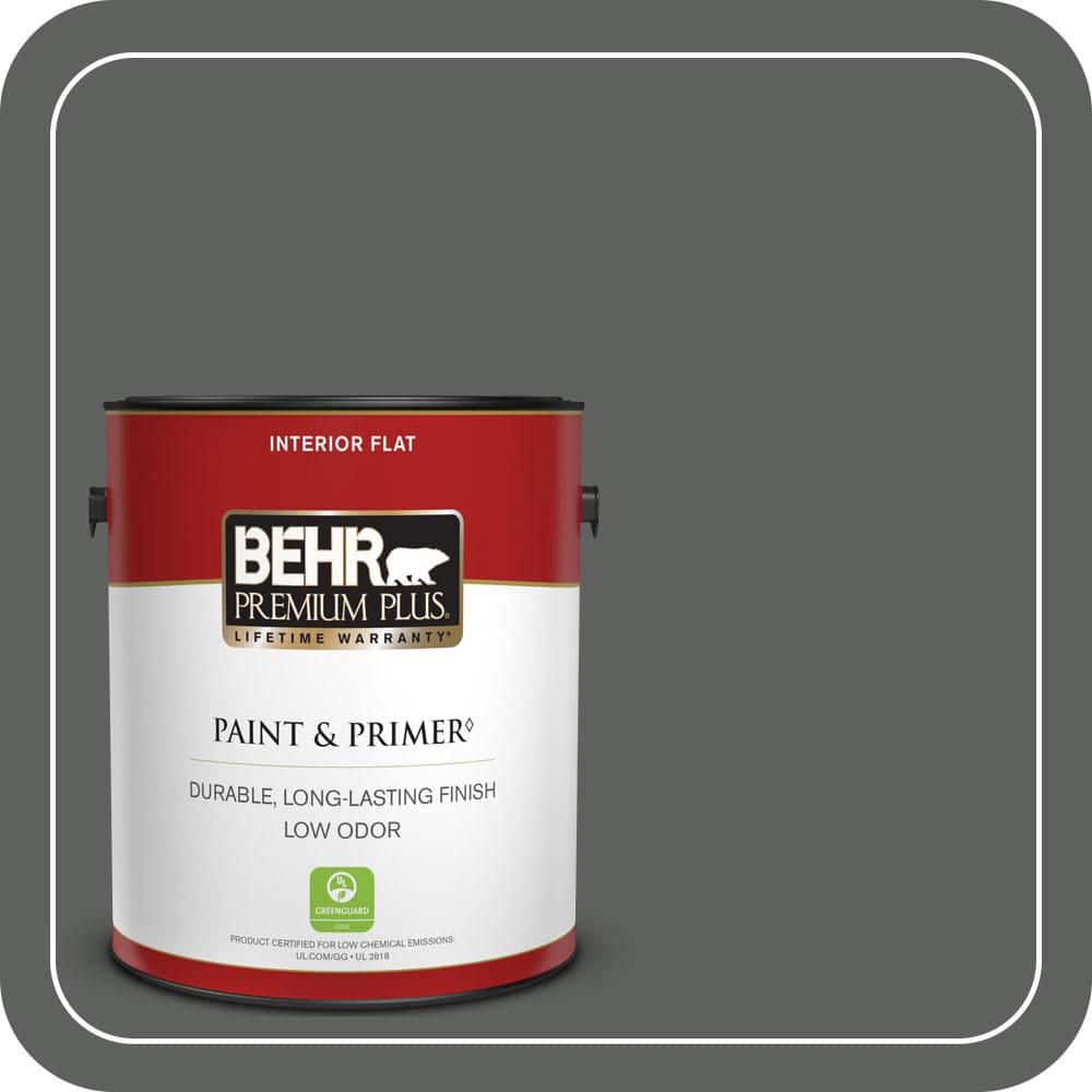 BEHR PREMIUM PLUS 1 gal. #N460-6 Hematite Flat Low Odor Interior Paint & Primer (1)