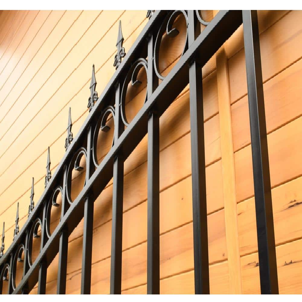 ALEKO 21 ft. x 6 ft. Black Steel Single Swing Driveway Gate London Style 16 ft. with Pedestrian Gate 5 ft. Fence Gate (3)