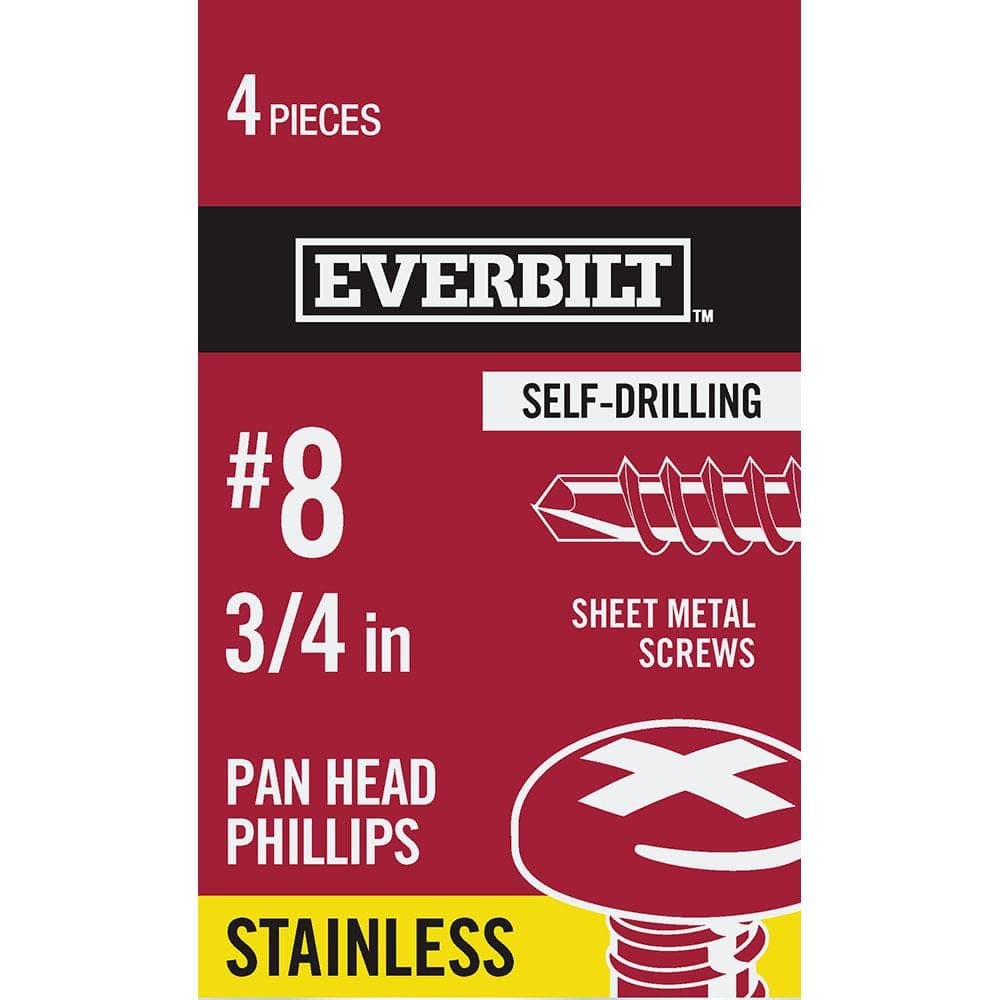 Everbilt #8 x 3/4 in. Stainless Steel Phillips Pan Head-Self-Drilling Sheet Metal Screws (4-Pack) (1)