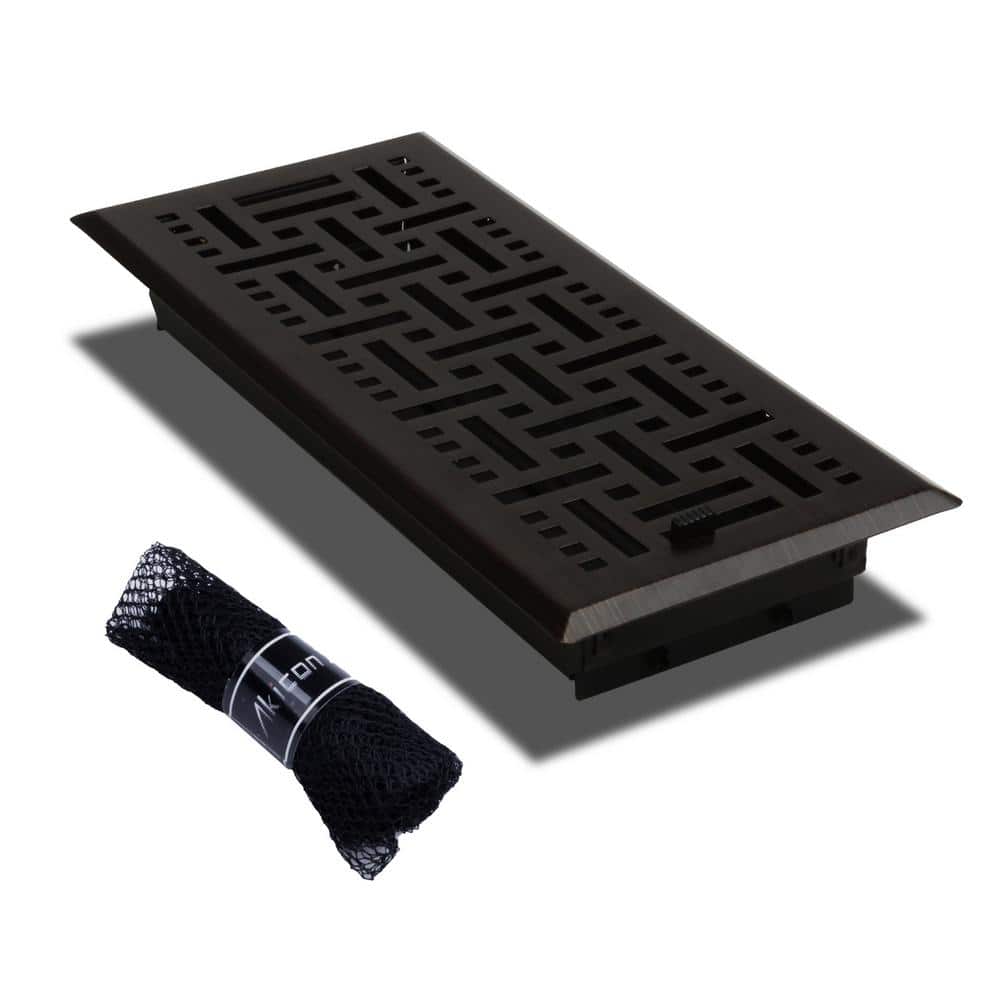 Akicon 4"x10" Floor Register with Trap Net, Oil Rubbed Bronze Finishing