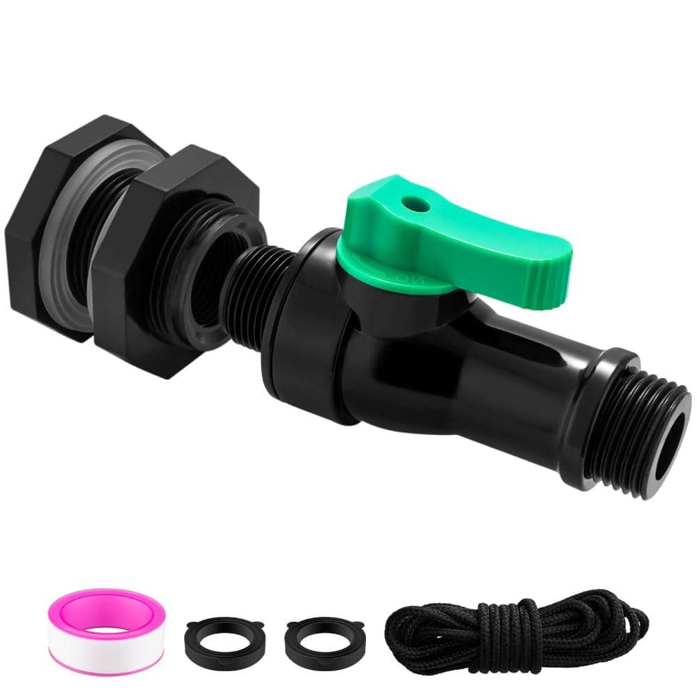Unbranded 3/4 NPT to 3/4 GHT Rain Barrel Spigot Kit High Flow Bulkhead Valve Black 1 Kit