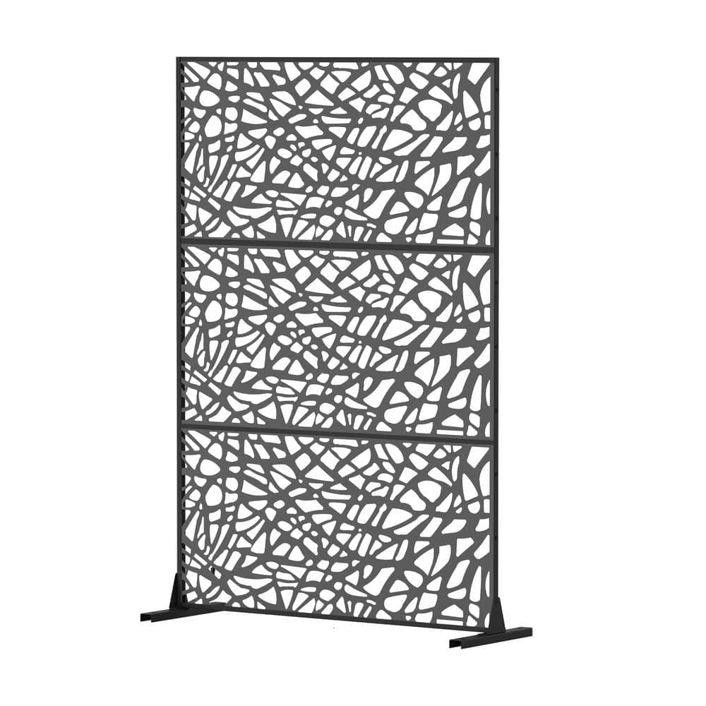 Unbranded 71 in. x 48 in. Black Metal Outdoor Privacy Screens Free Standing Plastic Panels for Balcony, Room Divider, Mesh Shape