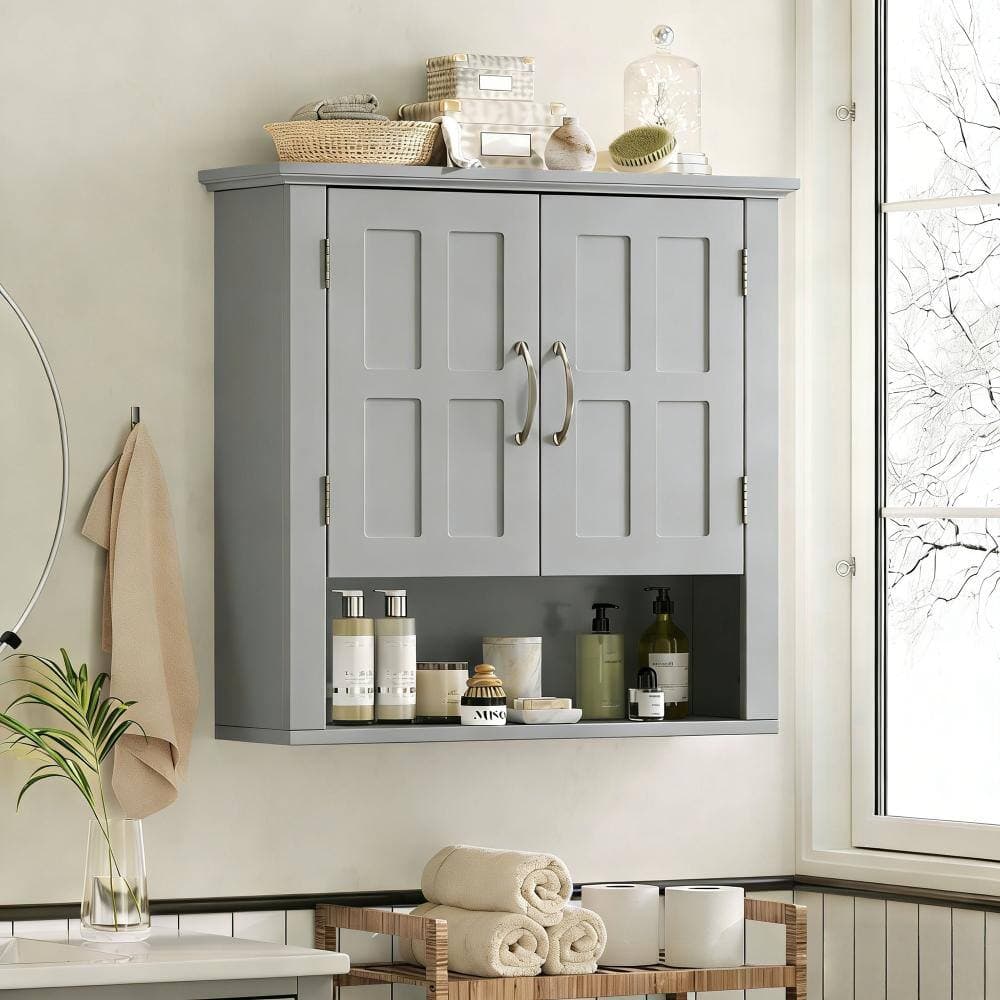 COWLOWN 23.62 in. W x 7.68 in. D x 22.63 in. H Bathroom Storage Wall Cabinet in Gray (2)