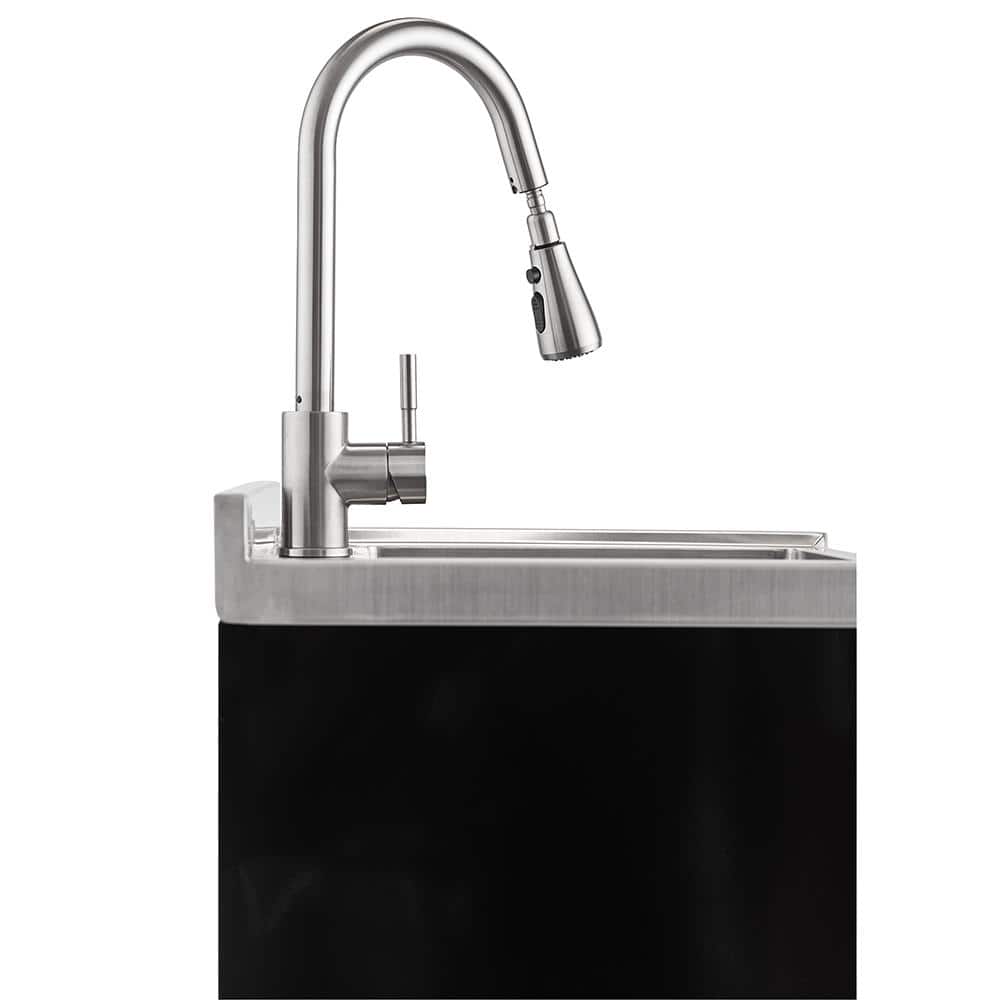 TRINITY 14 in. D x 30 in. W (Basin) Freestanding Laundry/Utility Sink in Stainless Steel and Black with Pull-Out Faucet (2)
