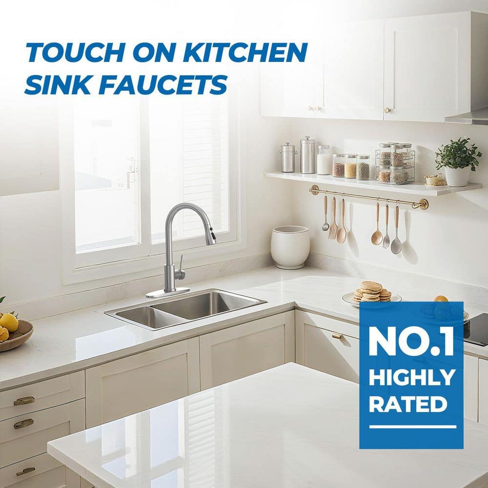 Wudkey 1-Piece Kitchen Faucet with Pull Down Sprayer, Deck Plate & Handle in Brushed Nickel, Suitable for Laundry Rv Bar (3)