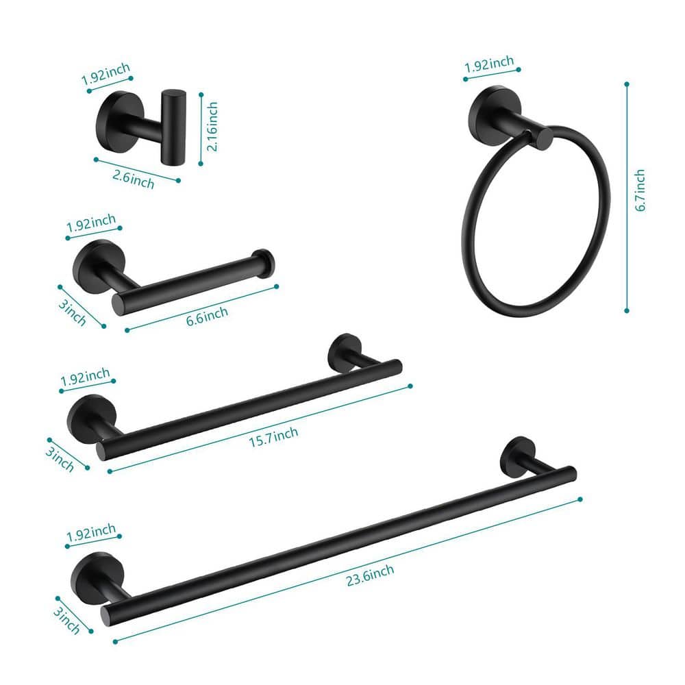 Unbranded 9-Piece Stainless Steel Bathroom Hardware Set with Mounting Hardware in Matte Black, for Bathroom Wall Mounted (2)