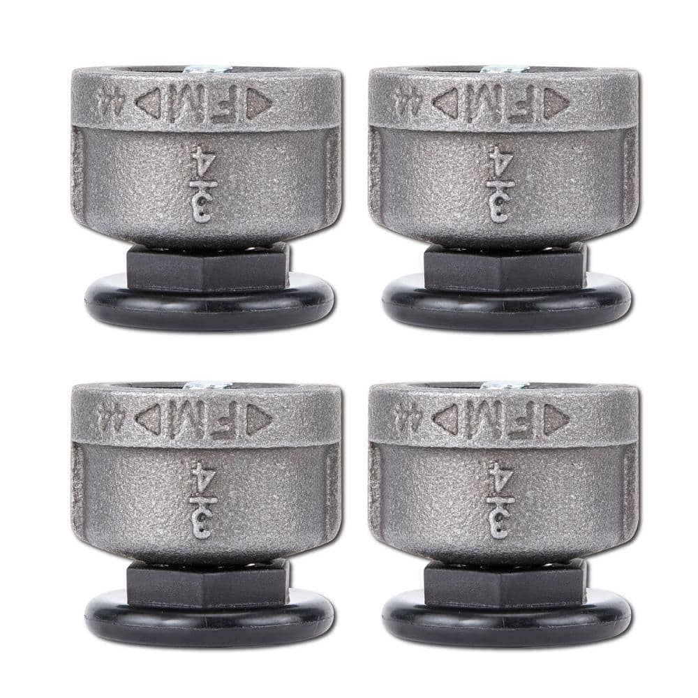 PIPE DECOR 3/4 in. Black Malleable Iron Cap with Plastic Leveler Foot for 3/4 in. Pipe Leg Furniture (4-Pack) (1)