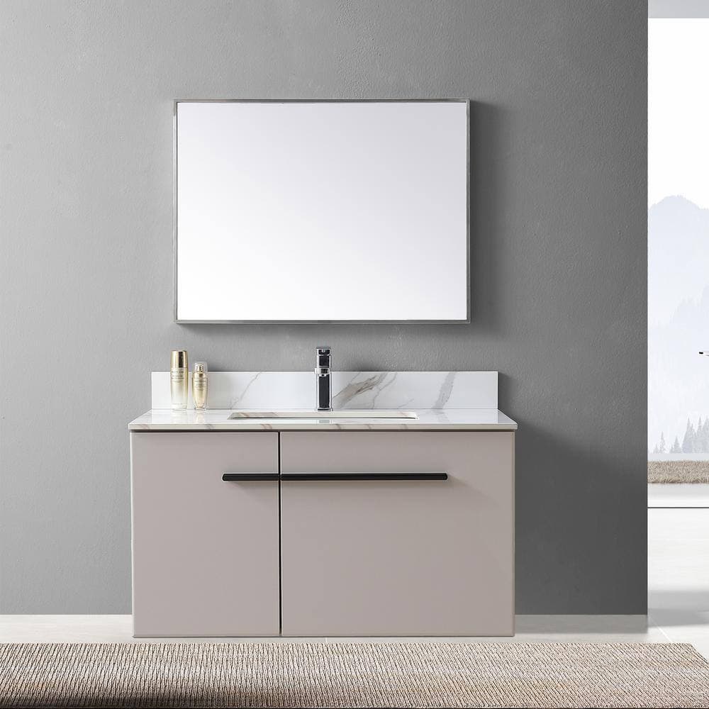 JimsMaison 37 in. W x 22 in. D Engineered Stone Composite Carrara Gold Rectangular Single Sink Vanity Top (3)