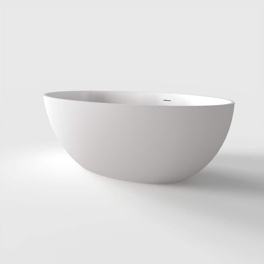 AVAXA 67 in. x 40 in. Stone Resin Flatbottom Solid Surface Freestanding Double Slipper Soaking Bathtub in Matte White (1)