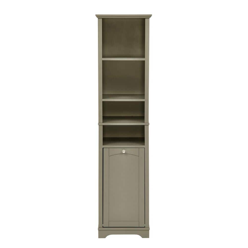 Tahanbath 13.75 in. W x 15.75 in. D x 63.75 in. H Grey MDF Freestanding Linen Cabinet w/4-Shelves and Laundry Hamper in Grey (1)