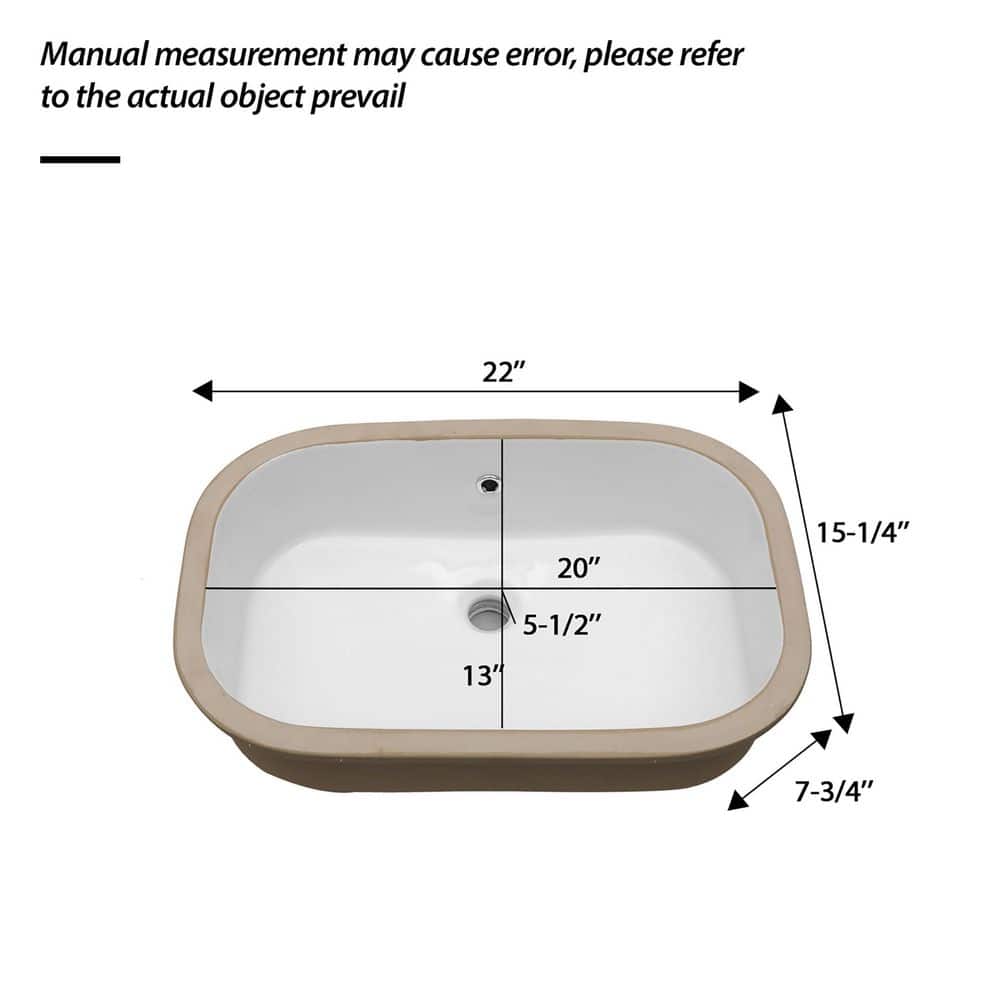 Coporesell 22 in. x 15.25 in. Undermount Bathroom Sink in White Ceramic with Overflow (2)
