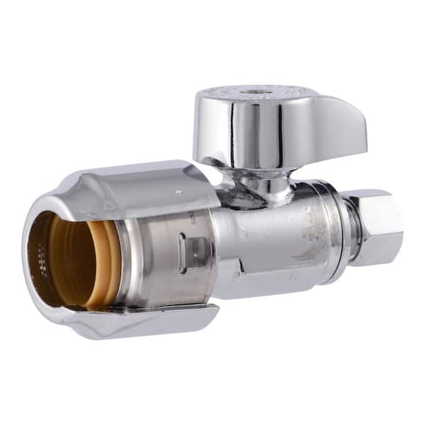 SharkBite Max 1/2 in. Push-to-Connect x 1/4 in. O.D. Compression Chrome-Plated Brass Quarter-Turn Straight Stop Valve (2)