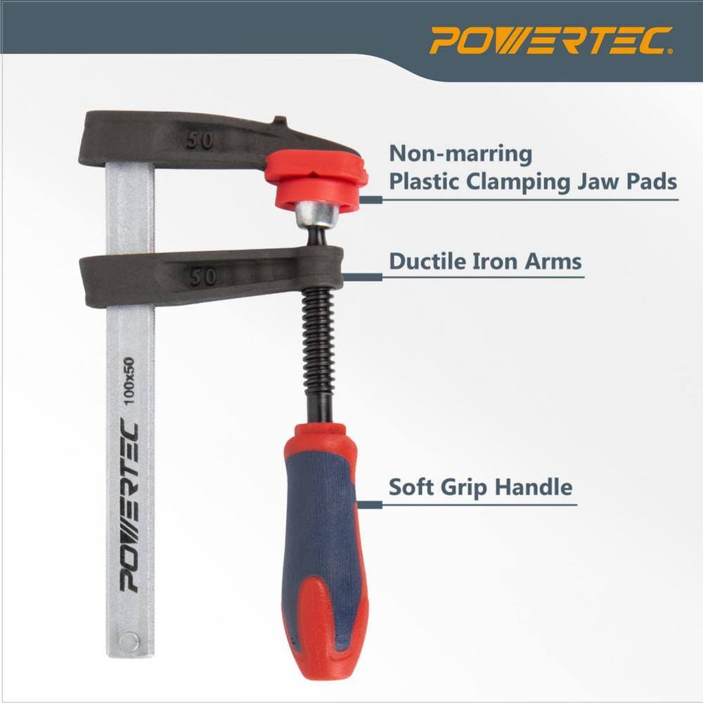 ‎POWERTEC 4 in. 300 lbs. F Clamp Set, Heavy Duty F Style Bar Clamps for Woodworking (4-Pack) (3)