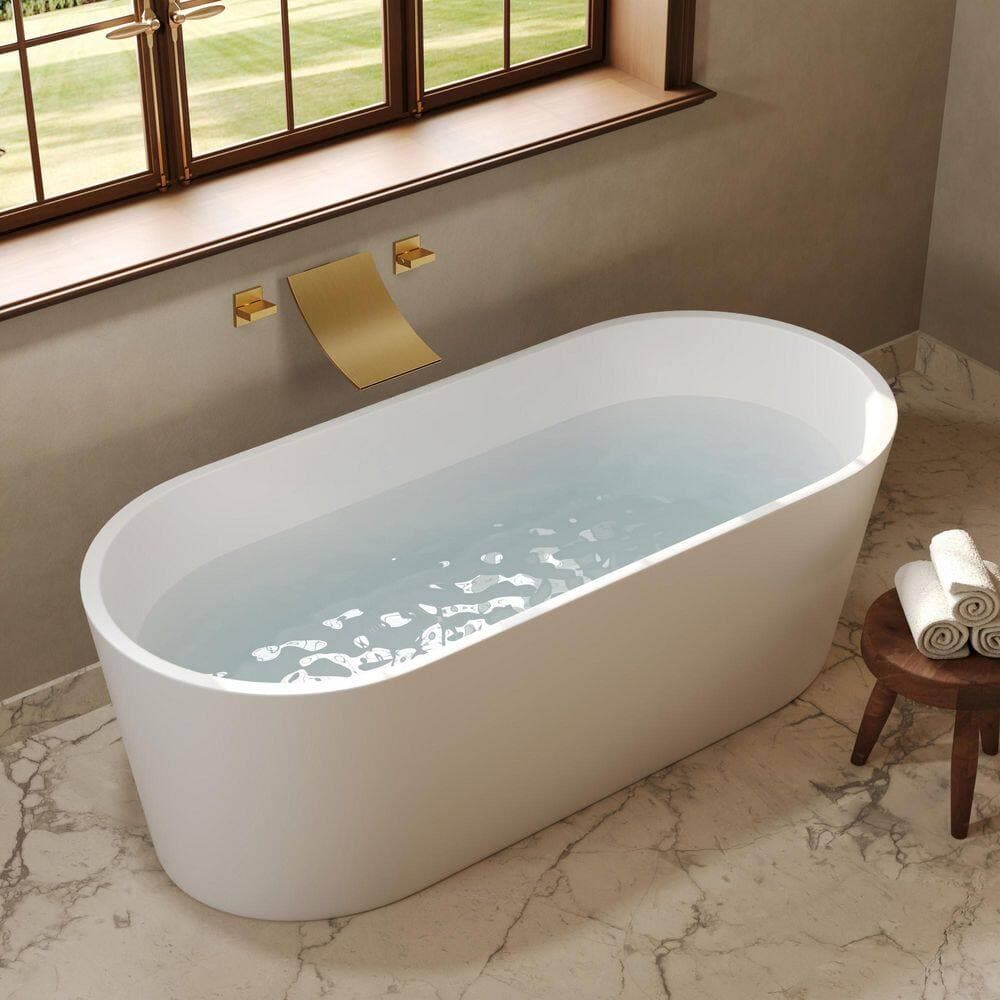 GRANDJOY Wide Waterfall Double Handle 6 in. Wall-Mounted 1-Spray Tub and Shower Faucet 6.6 GPM in. Brushed Gold Valve Included (2)