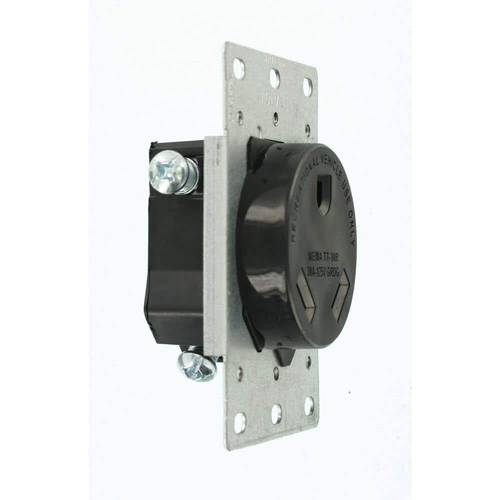 Leviton 30 Amp Flush Mount Shallow Single Outlet, Black 7313-S00 (2)