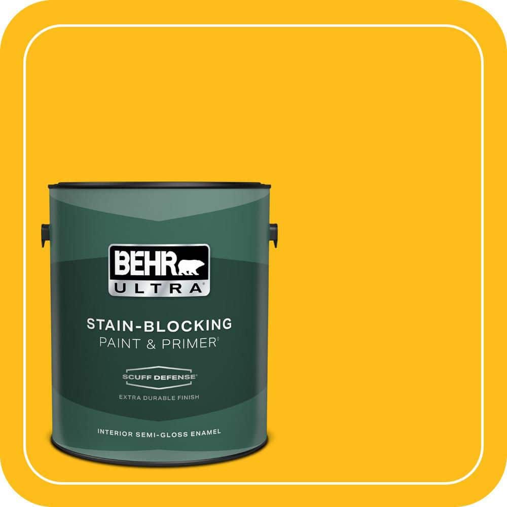 BEHR ULTRA 1 gal. #P290-7 Laser Lemon Extra Durable Semi-Gloss Enamel Interior Paint & Primer