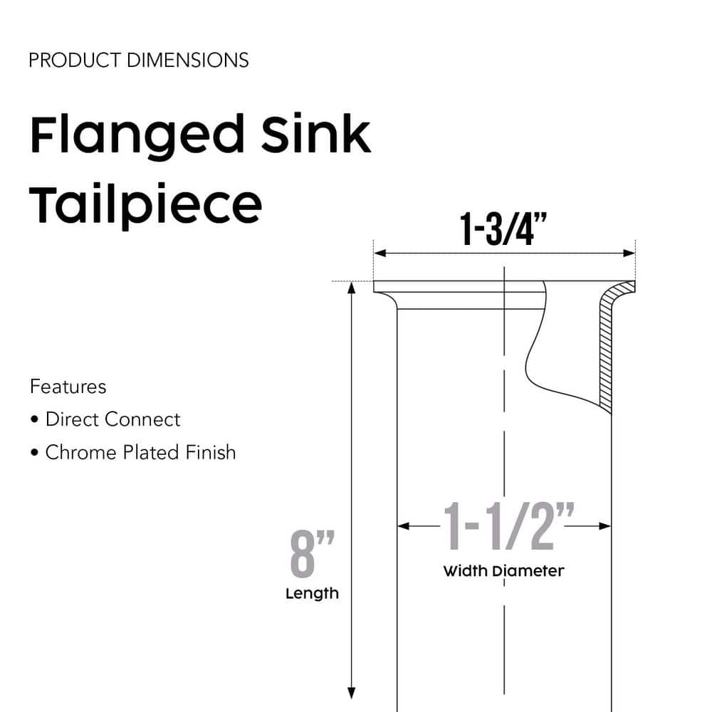 PLUMBFLEX 1-1/2 in. x 8 in. Brass Flanged Sink Tailpiece for Tubular Drain Applications, 22GA, Chrome Plated (3)