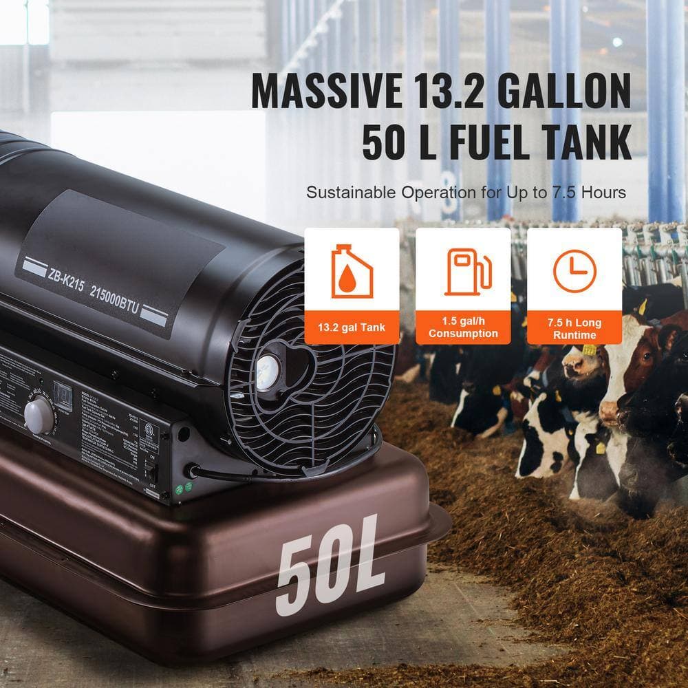 SKYSHALO Kerosene Forced Air Heater, 215,000 BTU Portable Torpedo Diesel Space Heater with Thermostat, 13.2 Gal. Tank (3)