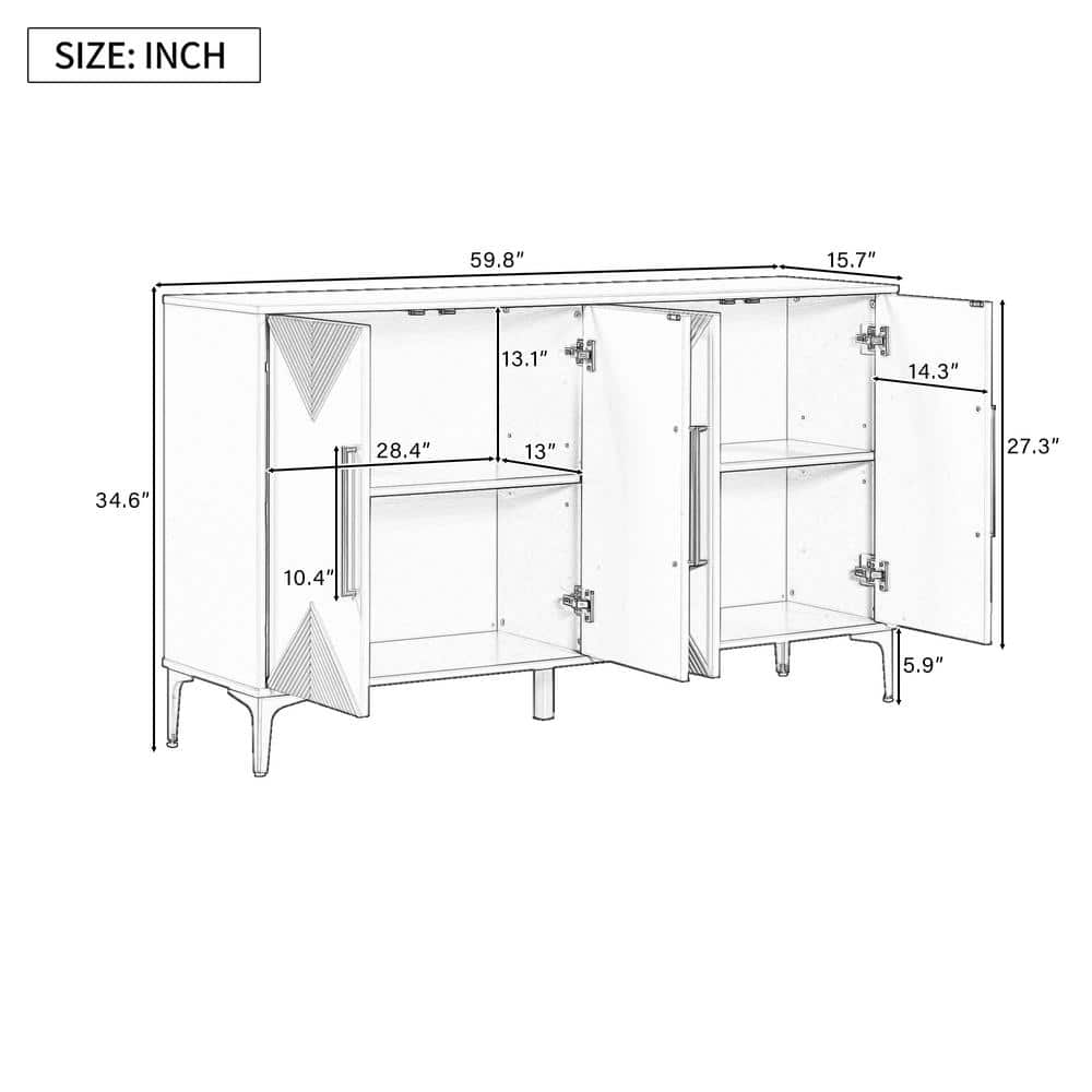 Unbranded 59.8 in. W x 15.7 in. D x 34.6 in. H Gray Linen Cabinet with 2-Tone Triangular Pattern Doors for Entryway, Hallway (3)