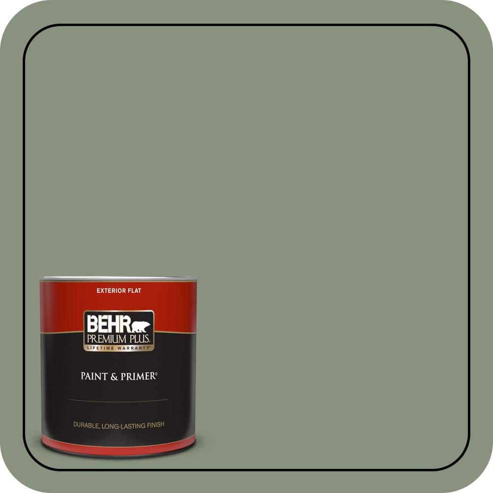 BEHR PREMIUM PLUS 1 qt. #N390-5 Eucalyptus Wreath Flat Exterior Paint & Primer