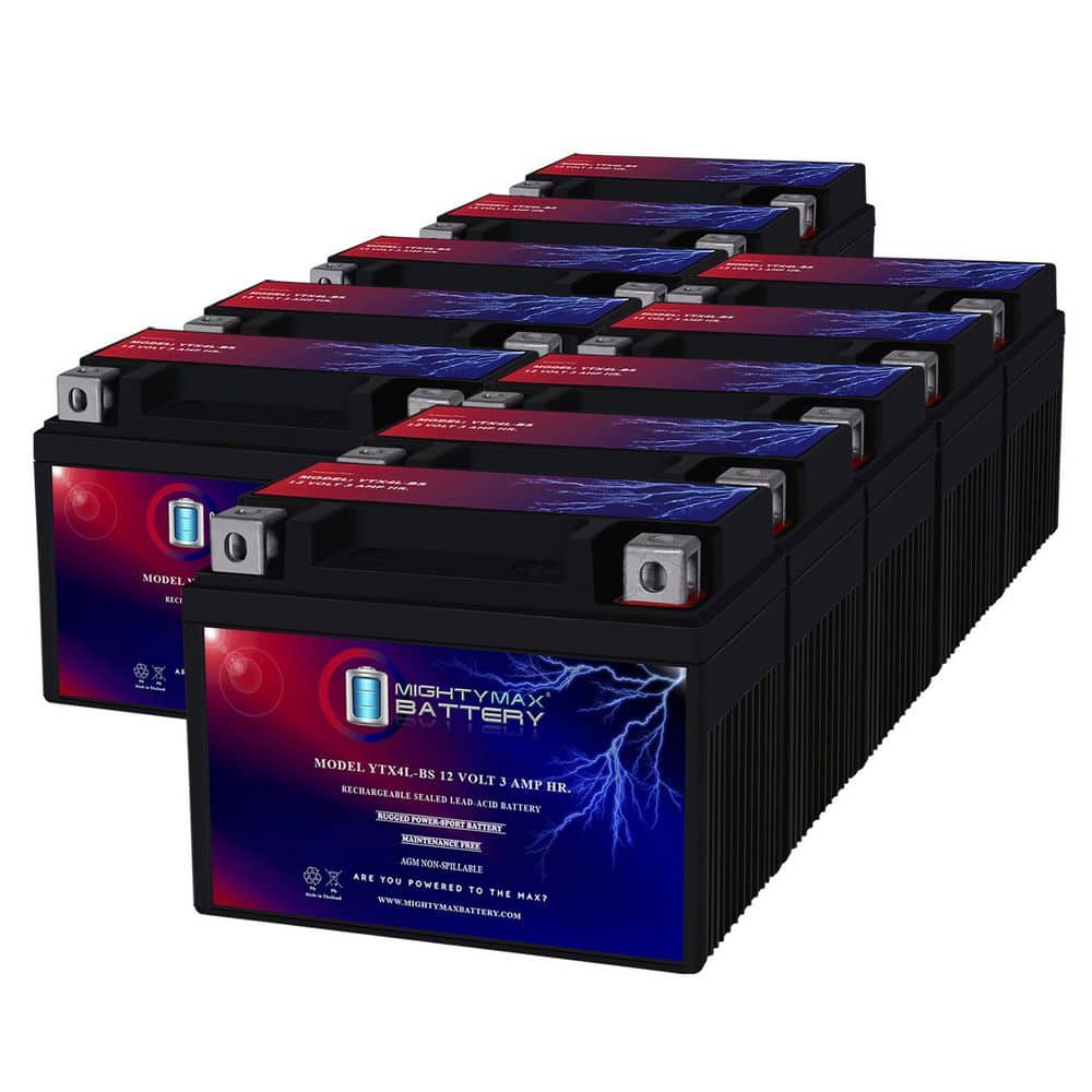 MIGHTY MAX BATTERY 12-volt 3Ah YTX4L-BS Replacement Battery compatible with Parts Unlimited RT4L-BS - 10 Pack (1)