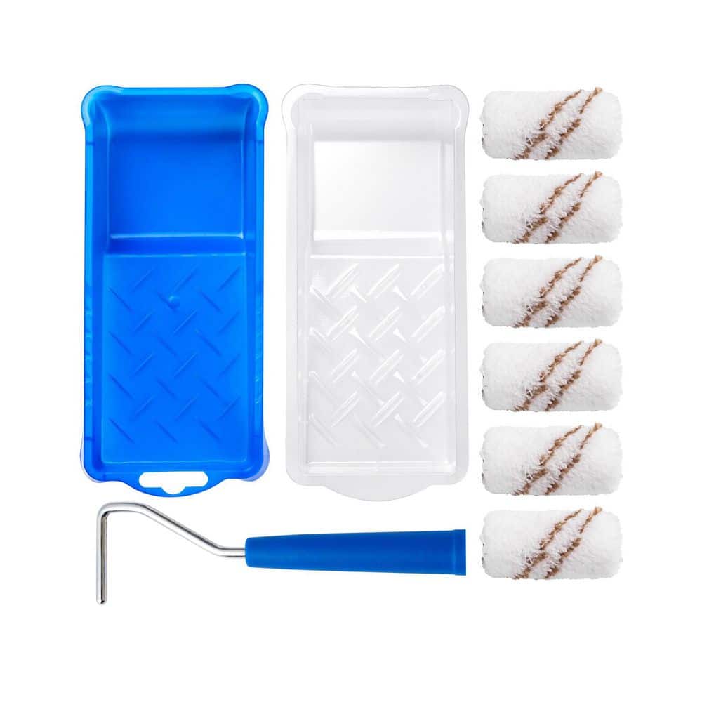 Unbranded 2 in. White Microfiber Small Paint Roller Kit with Non Slip Handle and Durable Tray 9 Pack
